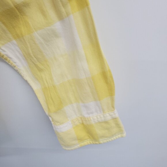 L.L.Bean Womens L Yellow White Plaid Cotton Button Up Shirt Collared Classic - Picture 7 of 16